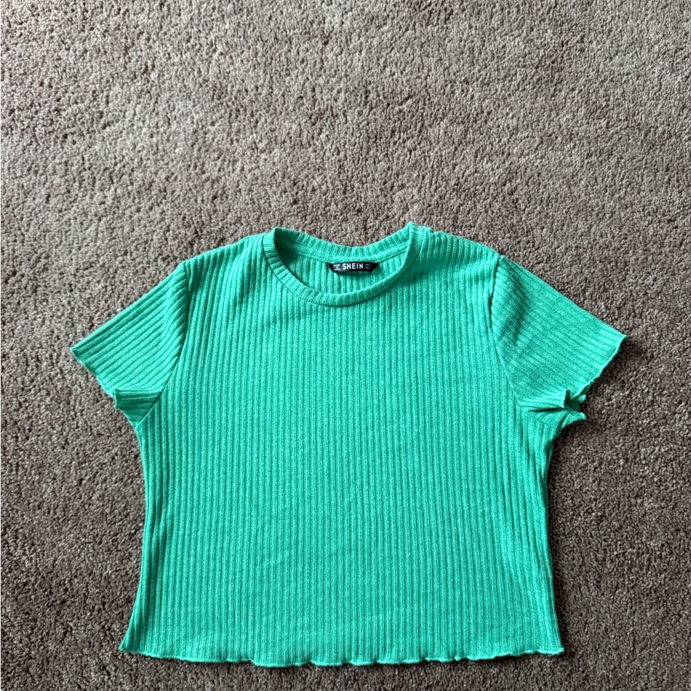 SHEIN Vibrant Green Ribbed Tee
